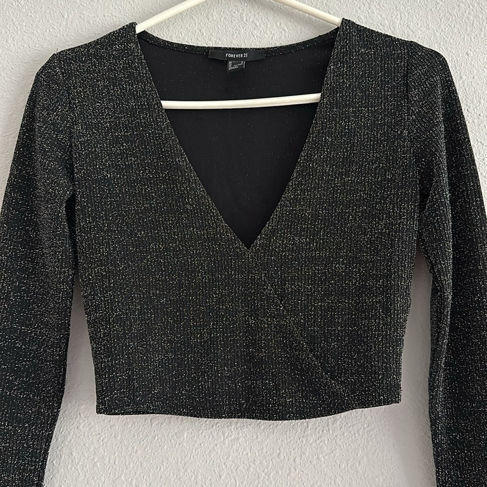 forever 21 sparkle black crop long sleeve small - Picture 2 of 5